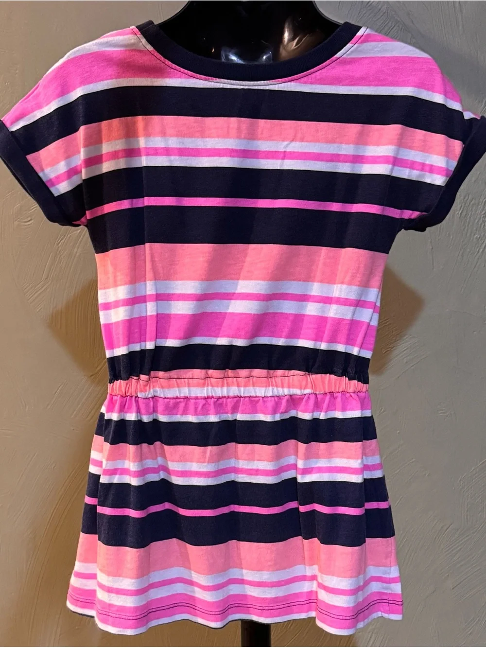 Carter's Girls Size 5 Pink & Navy Blue Striped Cinch Tunic Top / Short Dress